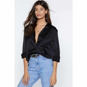 NWT Nasty Gal Black Smooth Operator Satin Blouse